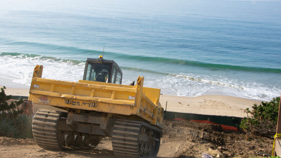 Terramac RT6 Crawler Carrier Heading To Shoreline