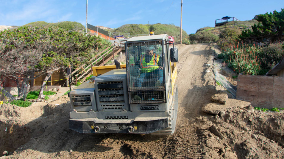 Terramac RT6 Driving Down Slope in California