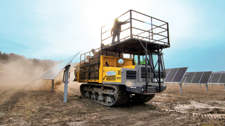 terramac laying straw on hydroseeding project