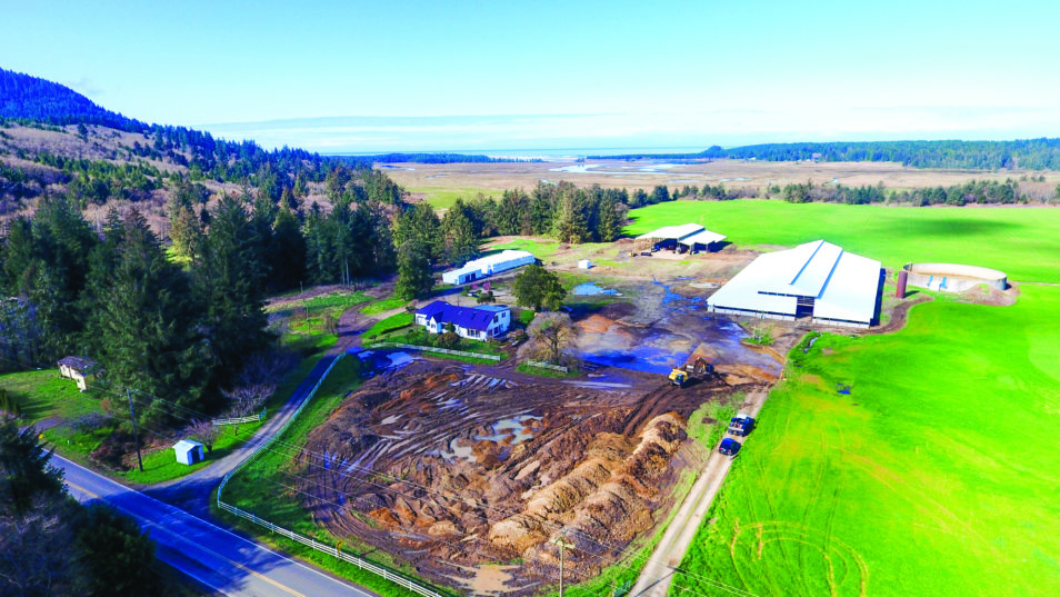 Aerial view of site preparations for new dairy farm